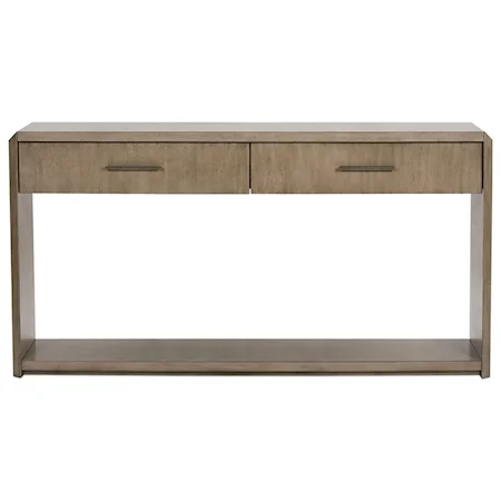 Contemporary Walnut Veneer Console with 2 Soft-Close Drawers and Shelf